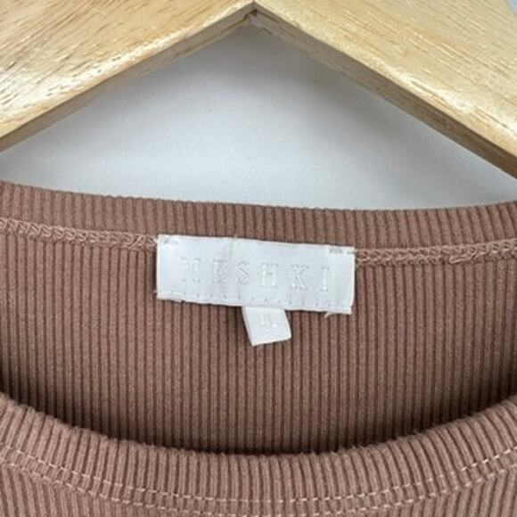 Meshki Caroline Long Sleeve Ribbed Fitted Cropped Top Women's XL Brown Neutral - Picture 4 of 7